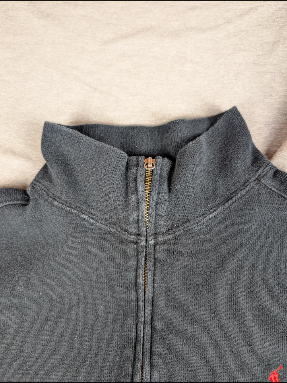 Polo‎ Ralph Lauren Full Zip Sweater Mens Large Black Cotton Red Pony Mock Neck